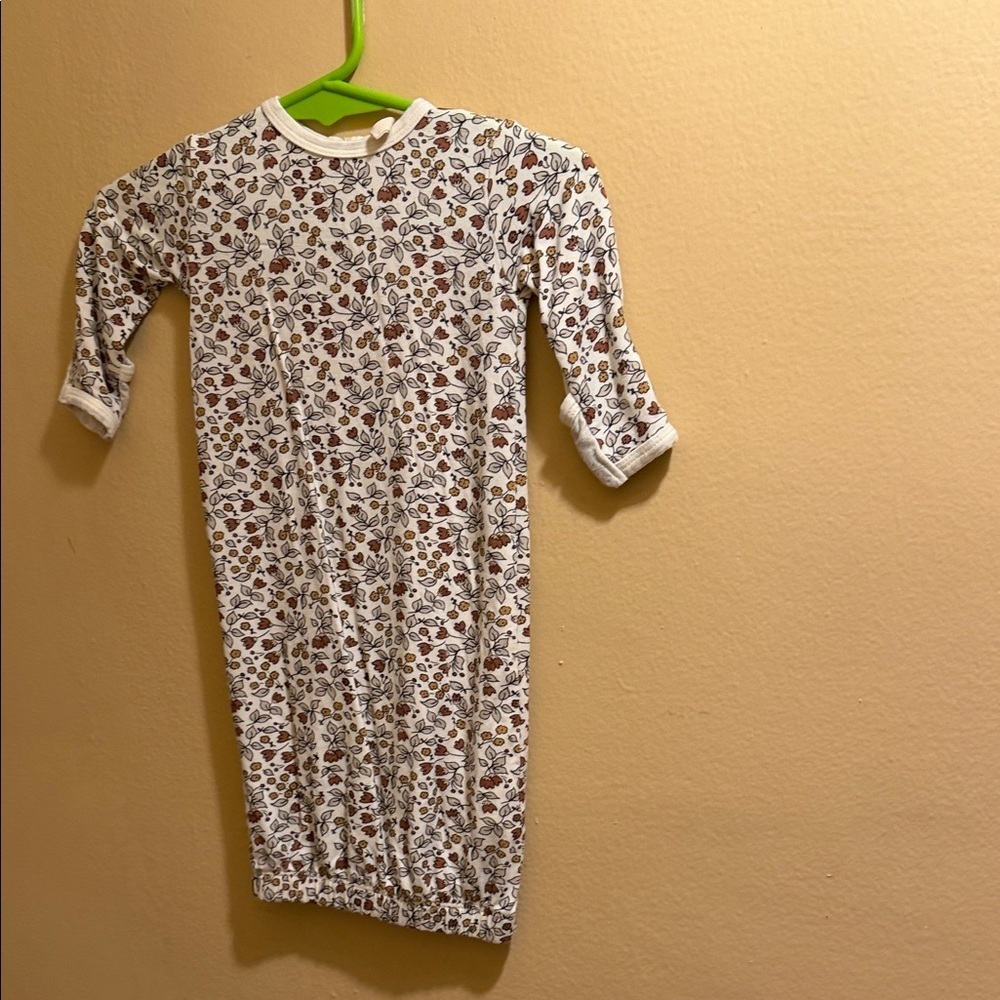 Quincy Mae White Baby Gown with Brown & Rust Leaf Print
